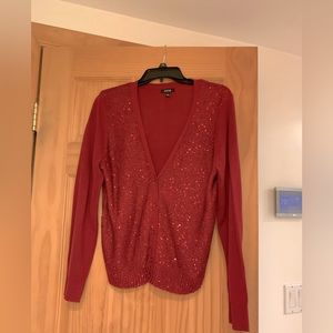 Red button sweater with sparkles